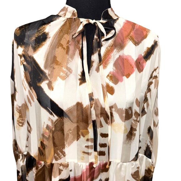 Beulah Style Abstract Artsy Empire Dress Bow Tie Neckline Balloon Sleeve Boho - Picture 2 of 12